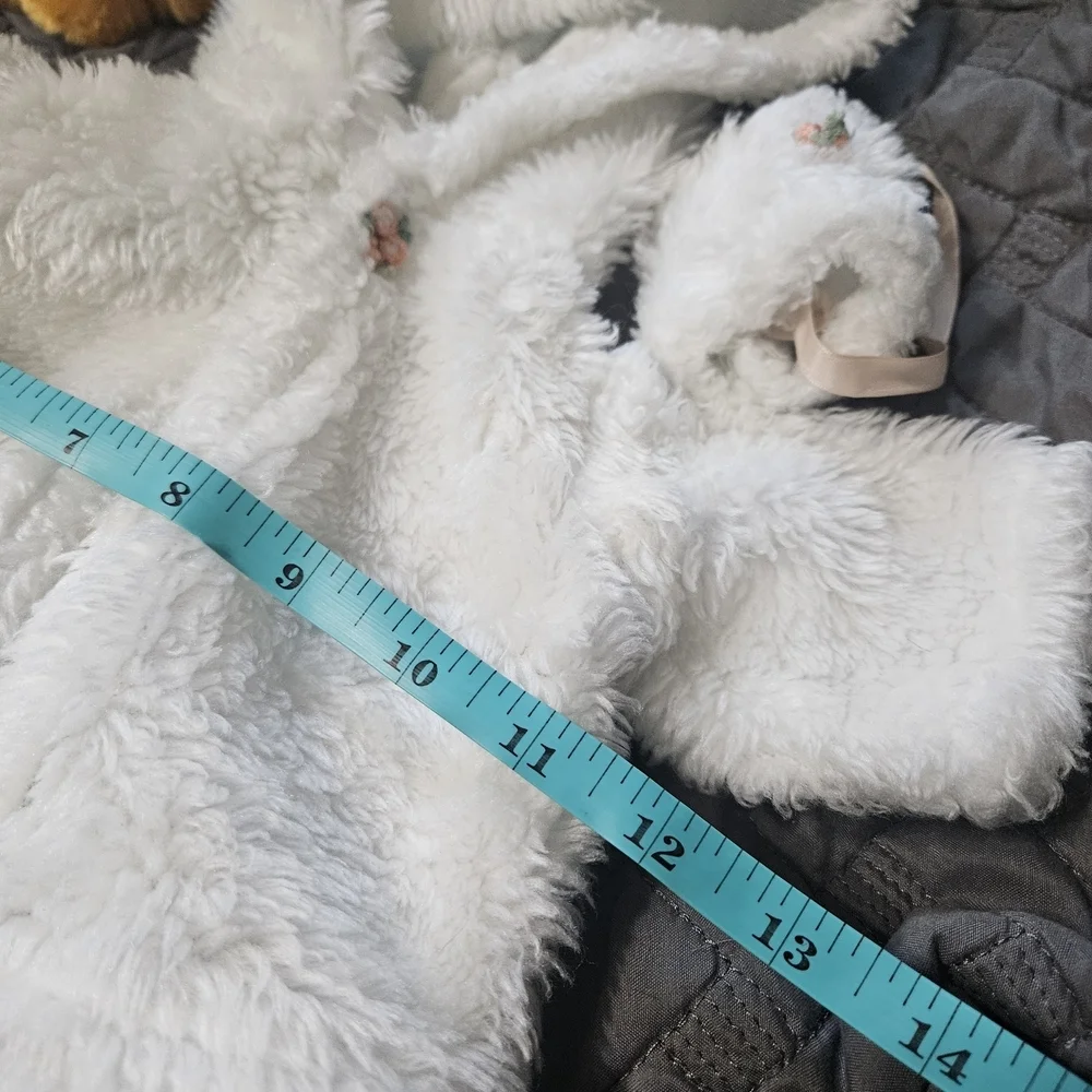 Vintage 1980s White Plush Doll Coat with Hood And Matching Hand Warmer